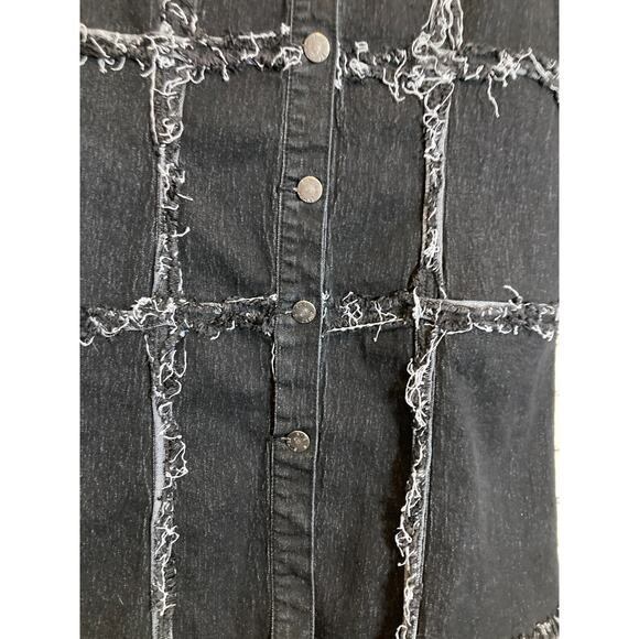 A.Z.I. NY Jacket Womens Small Denim Jean Black Patchwork Fringed Distressing - Picture 5 of 12